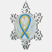 青と黄の認識度リボンエンジェルオーナメント スノーフレークピューターオーナメント (右)