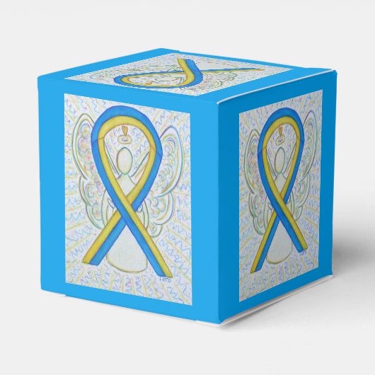 青と黄の認識度リボンパーティーの好意ボックス フェイバーボックス (裏面サイド)