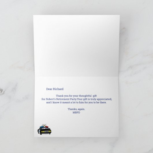 青と黄の警察の退職サンキューカード サンキューカード (内部)