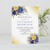 青と黄の金ゴールド絵を描フローラブライダルシャワー 招待状 (スタンド正面)