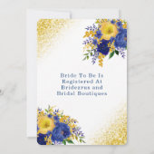 青と黄の金ゴールド絵を描フローラブライダルシャワー 招待状 (裏面)