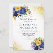 青と黄の金ゴールド絵を描フローラブライダルシャワー 招待状 (正面)