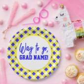 青と黄市松模様に9インラウンドパーティー ペーパープレート (パーティー)