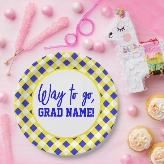 青と黄市松模様に9インラウンドパーティー ペーパープレート (パーティー)