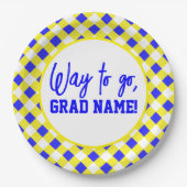 青と黄市松模様に9インラウンドパーティー ペーパープレート (正面)