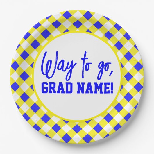 青と黄市松模様に9インラウンドパーティー ペーパープレート (正面)