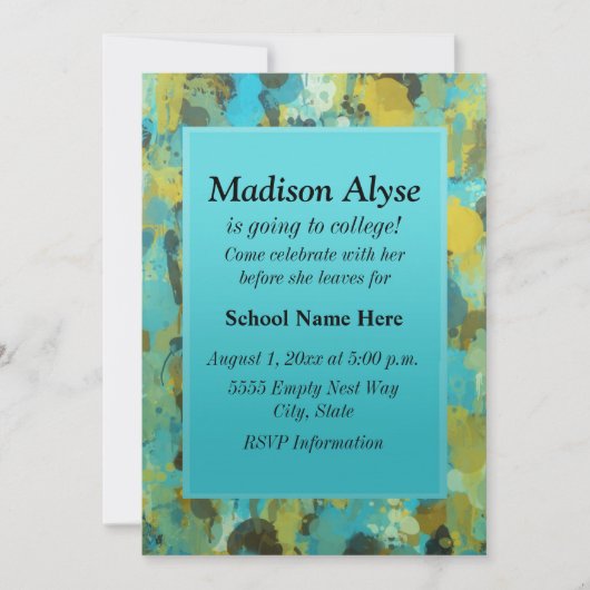 青と黄絵を描の「大学へオフ」招待状 招待状 (正面)