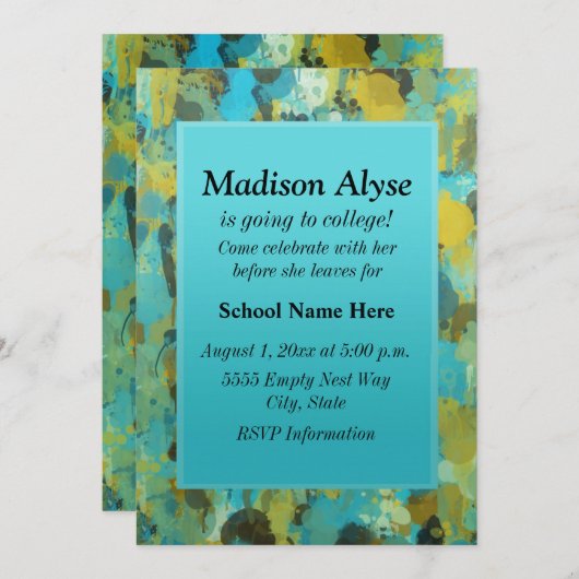 青と黄絵を描の「大学へオフ」招待状 招待状 (正面/裏面)