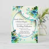 青と黄色とラベンダーのウェディング 案内状 (スタンド正面)