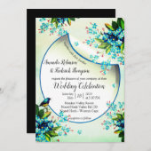 青と黄色とラベンダーのウェディング 案内状 (正面/裏面)