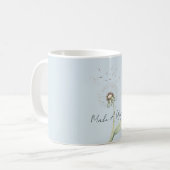 青と黄色と白のタンポポの花の願い コーヒーマグカップ (正面左)