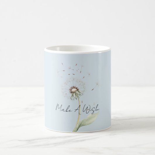 青と黄色と白のタンポポの花の願い コーヒーマグカップ (中央)