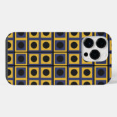 青と黄色と黒の四角と丸の幾何学模様 iPhoneケース (裏面横)