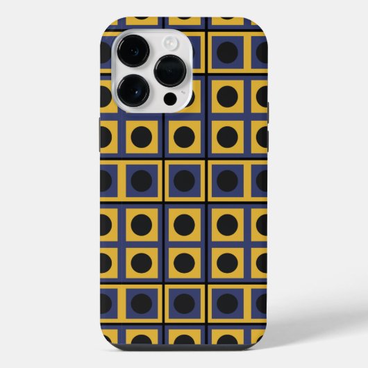 青と黄色と黒の四角と丸の幾何学模様 iPhoneケース (裏面)