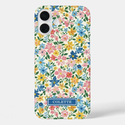 青と黄色のいたずらな花のモノグラム Case-Mate iPhoneケース (裏面)