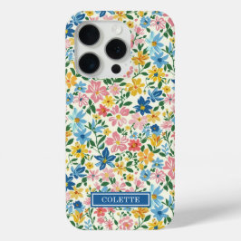 青と黄色のいたずらな花のモノグラム iPhone 15 PROケース