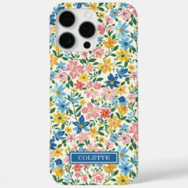 青と黄色のいたずらな花のモノグラム iPhone 16 PRO MAXケース