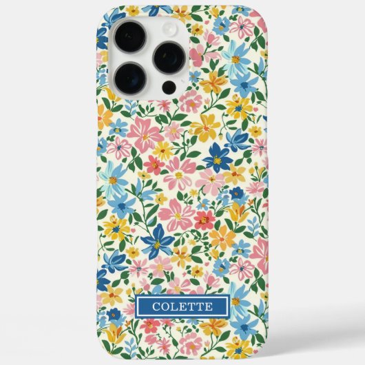 青と黄色のいたずらな花のモノグラム Case-Mate iPhoneケース (裏面)