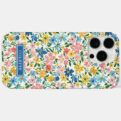 青と黄色のいたずらな花のモノグラム Case-Mate iPhoneケース (裏面 (横))
