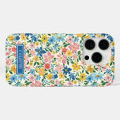 青と黄色のいたずらな花のモノグラム Case-Mate iPhoneケース (裏面 (横))