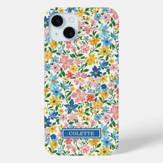 青と黄色のいたずらな花のモノグラム Case-Mate iPhoneケース (裏面)