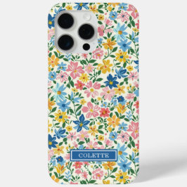 青と黄色のいたずらな花のモノグラム iPhone 15 PRO MAXケース