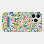 青と黄色のいたずらな花のモノグラム iPhoneケース (裏面横)