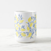 青と黄色のさわやかなレモンつる コーヒーマグカップ (中央)