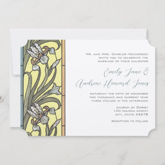 青と黄色のアールデコアイリス結婚式招待状 招待状 (正面)
