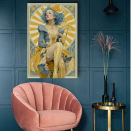 青と黄色のアールヌーヴォー サーカス ポスター