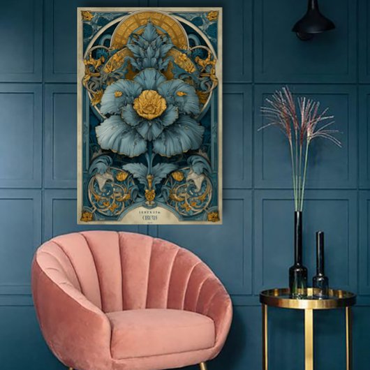 青と黄色のアールヌーヴォー サーカス ポスター