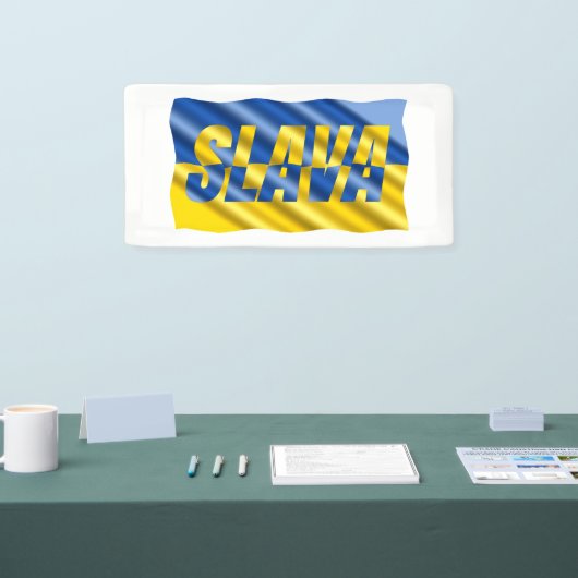 青と黄色のウクライナは戦争のない平和を刺激する 横断幕 (トレードショー)