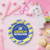 青と黄色のオンホワイト卒業パーソナライズされた ペーパープレート (パーティー)