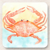 青と黄色のカニの水彩画 コースター (正面)