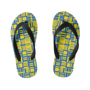 青と黄色のカラーラインデザインパターン キッズビーチサンダル