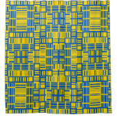 青と黄色のカラーラインデザインパターン シャワーカーテン (正面)