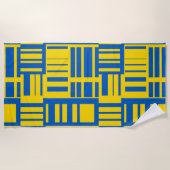 青と黄色のカラーラインデザインパターン ビーチタオル (正面)
