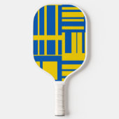青と黄色のカラーラインデザインパターン ピックルボールラケット (正面)