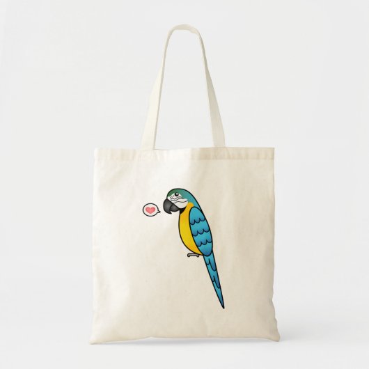 青と黄色のキャラクターマカオのインコの鳥の愛 トートバッグ (正面)