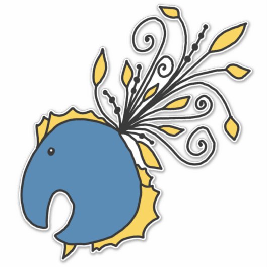 青と黄色のクジャク シール (正面)