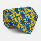 青と黄色のグリッドパターン ネクタイ (ロール)