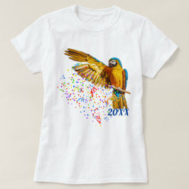 青と黄色のコンゴウインコが紙吹雪を撒く Tシャツ