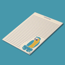 青と黄色のコンゴウインコの罫線入りメモ帳