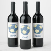青と黄色のサッカーストライプボール実在 ワインラベル (ボトル)