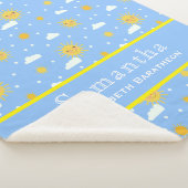 青と黄色のサンシャインスカイの名パーソナライズされた前 シェルパブランケット (3/4)