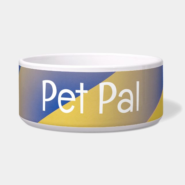 青と黄色のストライプのペットボウルとPET PALText ボウル (正面)