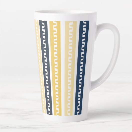 青と黄色のストライプ カフェラテマグ (右)