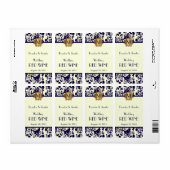 青と黄色のダマスコウェディングミニワインラベル ラベル (フルシート)