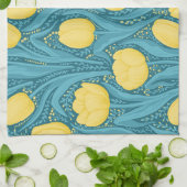 青と黄色のチューリップ キッチンタオル (折り畳み)