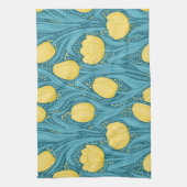 青と黄色のチューリップ キッチンタオル (縦)